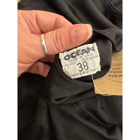 1960s Black One Piece Swimsuit Large/XL Gothic Swimwear - Picture 6 of 6